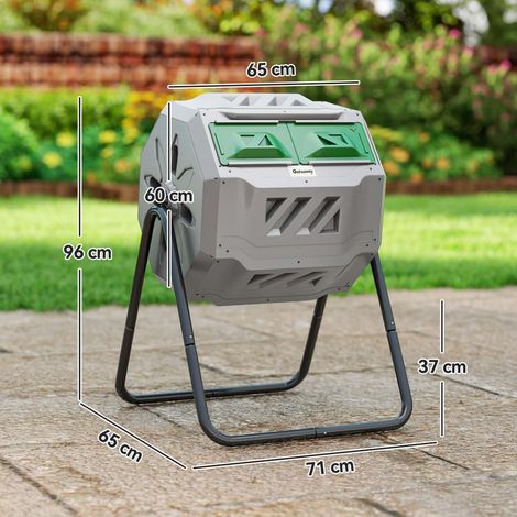 Composteur de jardin rotatif en deux parties avec 8 trous de ventilation, en acier et PP, 71x65x96cm, gris. (1/5)
