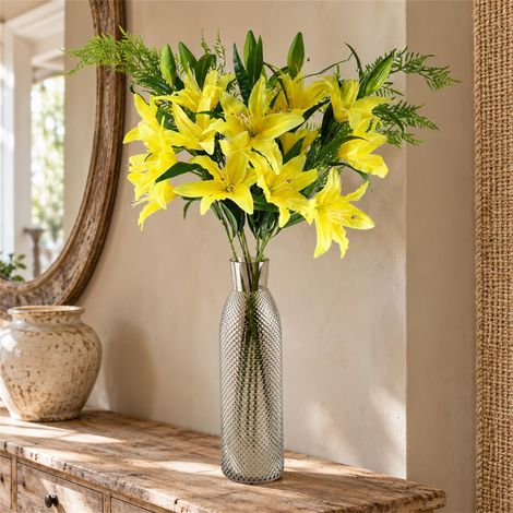 100cm Artificial Yellow Lily and Fern Display Glass Vase Premium (1/5)