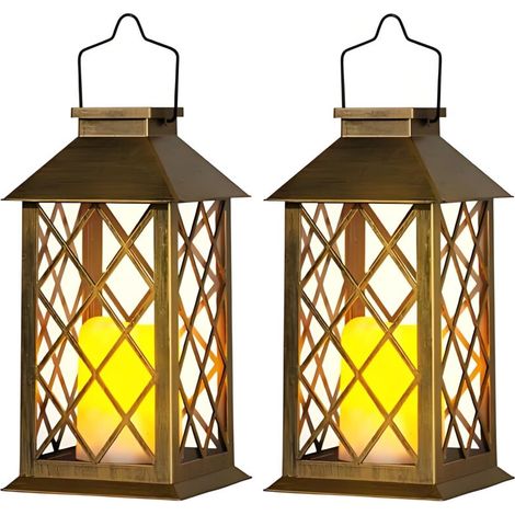 Lampes solaires d'extérieur étanches, lot de 2 lampes solaires de 14 pouces, lampes LED rétro style bougie, éclairage décoratif d'extérieur, idéal comme cadeau pour les patios et les jardins.