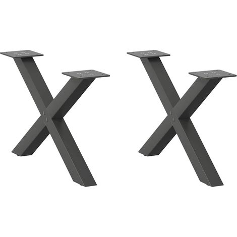 Lot de 2 pieds de table basse en forme de X 50 x 30 cm avec niveleurs réglables style moderne en acier anthracite