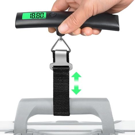Balanza digital para equipaje con gancho, báscula para equipaje y báscula de pesca para viajes cómodos, soporta hasta 50 kg (negra) (1/4)