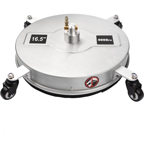 Accessorio per lavaggio superfici per idropulitrice [15" in acciaio inox con 3 ruote e raccordo a sgancio rapido] - 4000 PSI per calcestruzzo e lastre (1/4)