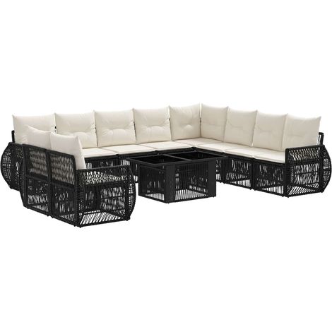 Conjunto de sofás de jardín 11 uds. Negro y Blanco Crema vidaXL (1/5)