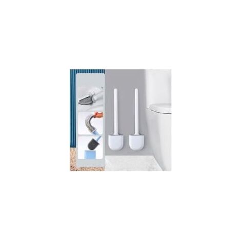 2-teiliges Silikon-WC-Bürsten-Set mit Halterung, Tiefen-WC-Bürste, WC-Bürste mit langem, rutschfestem Kunststoffgriff und flexiblen Borsten (1/4)