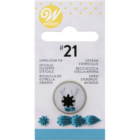 Wilton Beccucci in Acciaio Inox 21 Stella Aperta Cardato, Beccucci Sac a Poche, Piping Tip Riutilizzabile per Decorare Torte, Cupcake, Biscotti, Pasticcini (1/5)