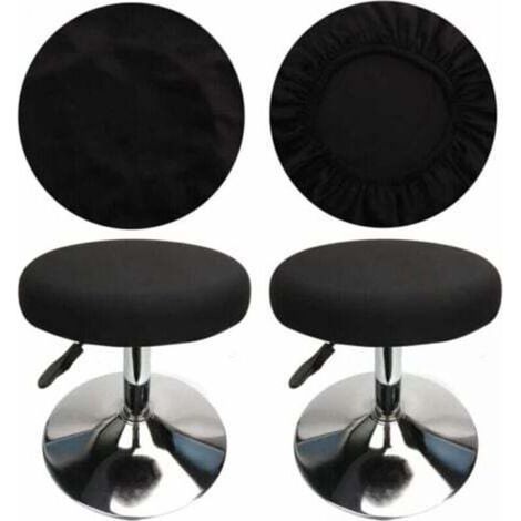 Housses de tabouret rond pour bar – Lot de 4, noir, extensibles, en tissu luxueux anti-poussière, lavables et sans repassage (Ø30–36 cm)