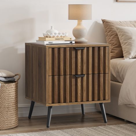 URBAN MEUBLE Table de chevet effet noyer 2 tiroirs sculptées 45x40x53cm
