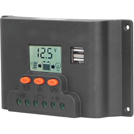 Contrôleur solaire avec écran LCD, identification automatique 12/24 V, double port USB, PWM réglable, qualité industrielle 30 A. (1/5)