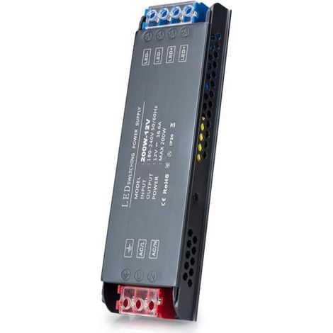 12V 200W LED transformer, LED driver power supply, switching power supply, 16.64A AC 230V to DC 12V LED transformer, extremely flat and compact low-voltage transformer (1/5)