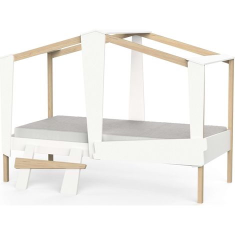 Cama Infantil Cabane Roble y Blanco Mate 90x200 cm (1/4)