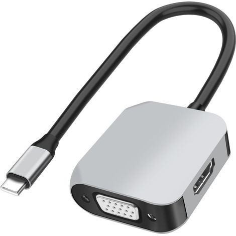 Adaptateur USB C vers HDMI VGA pour double écran, hub USB C 2 en 1 avec HDMI 4K, VGA 1080p, compatible avec moniteur, ordinateur portable, téléphone portable, tablette (1/5)