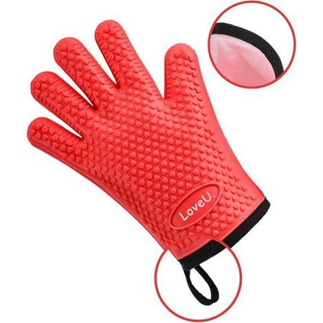 Gants De Cuisine - Silicone Alimentaire Et Coton Double Couche - Résistants Chaleur Jusqu À 250 °C - Pour Four Barbecue Et Cuisson - Lot De 2 (1/5)