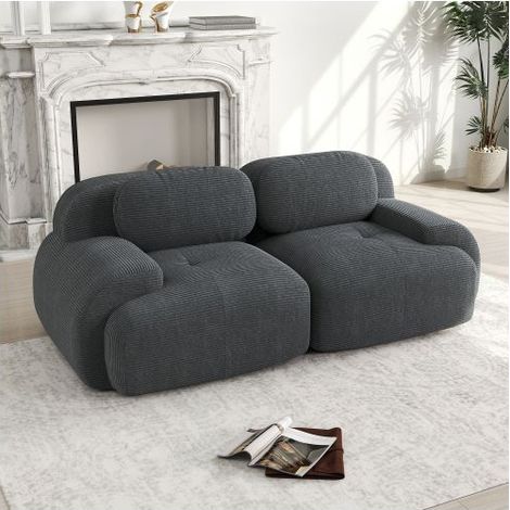 Petit Canapé 208x103x75cm Velours Côtelé - Canapé 2 Places - Loveseat Sans Cadre Mousse 32D Ergonomique Antidérapant Gris (1/5)