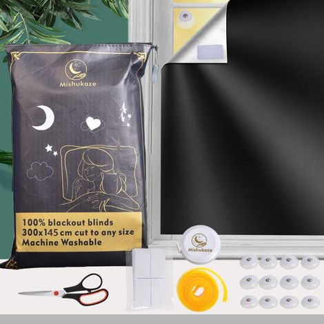 Store Occultant sans Percage Ont 12 ventouses et 20 Attaches Auto-adhésives, 100% occultant temporaires 300 x 145 cm pour Chambre, Bébé Grenier 300cm145cm Polyester - (1/5)