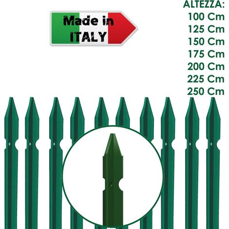 10 PZ PALO PALETTO IN FERRO A T 30x30x3 mm PLASTIFICATO VERDE PER RETE RECINZIONE - H 200 cm (1/2)