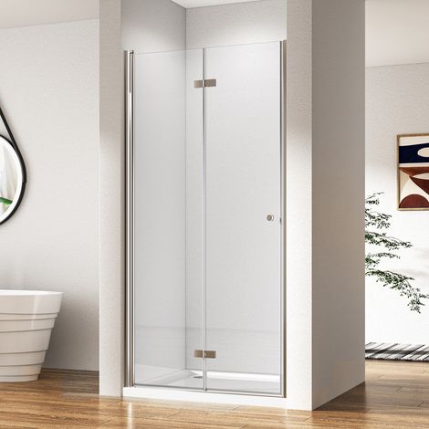 Duschtür Falttür 75x185 cm Nischentür aus Klarglas Duschabtrennung Duschkabine Falttür Nische Drehfalttür Dusche 6mm ESG Glas Faltbar Duschwand Duschtrennwand (1/5)