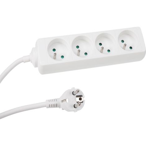 Multiprise 4 Prises avec Terre (Type E) et Protection Enfant, câble H05VV-F 3G1.5 de 1,5 m, 3500 W, rallonge compacte pour intérieur, Blanche, IP20, 16 A, 230 V (1/5)