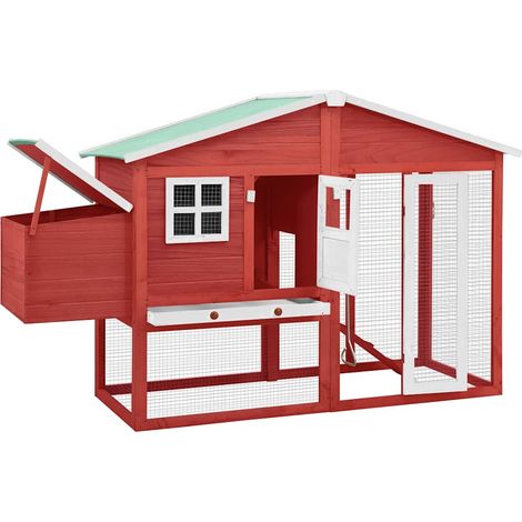 Maison Exclusive - Hühnerstall mit Legekasten Rot und Weiß Tanne