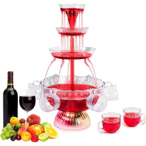 3 Niveaux Fontaine de Fête avec Boissons Réutilisables, Vin Éclairé LED, Fontaine à Boire pour Pubs, Fêtes et Anniversaires (1/5)