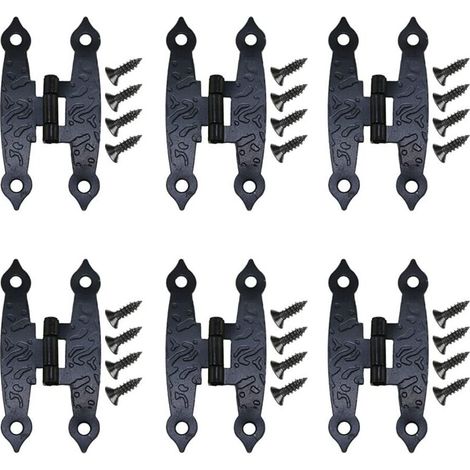 10 Pièces Armoire Antique Noire Porte Bagages Charnières Hinges Décoration Hinges avec Vis Charnières en Métal Charnière à Fleurs Quincaillerie Ancienne, 65 33mm (1/5)