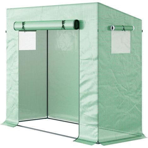 Invernadero 200 x 76 x 168 cm Invernadero de película con Puerta Enrollable Invernadero Casa de Tomates con Ventana Lateral Película de Rejilla de PE Casa de Plantas Resistente al Invierno para jardín (1/5)