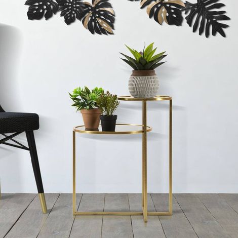 Table Basse Yoko, Plateau en Verre Fumé, Forme Circulaire, 40x50x60,5h cm Or (1/5)