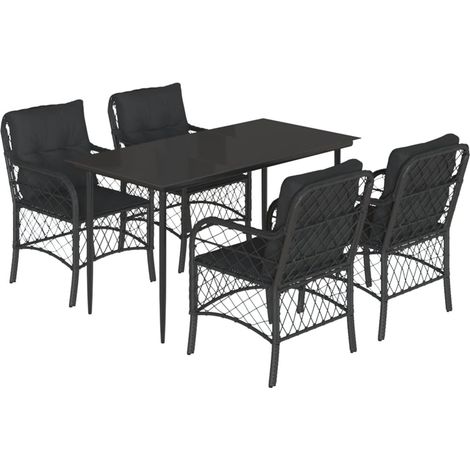 Maison Exclusive - Set da Pranzo da Giardino 5 pz Nero con Cuscini in Polyrattan (1/5)