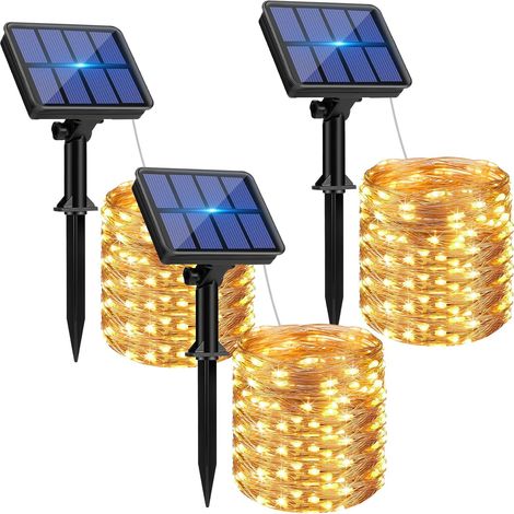 Lot de 3 Guirlande Solaire Exterieur, 15+2m 150LED Guirlande Lumineuse Exterieure Solaire Étanche 8 Modes, Guirlande Extérieure Décoration pour Jardin Terrasse Cour Maison Noël Mariage Fête (1/5)