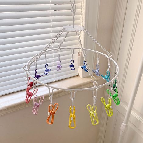Sèche-linge circulaire 16 pinces antidérapantes multicolores pour dortoir, pince à linge polyvalente sans chute