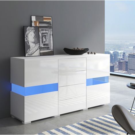 Sideboard mit LED Hochglanz Weiß 140x35x72 cm MDF OKMYHOME (1/5)
