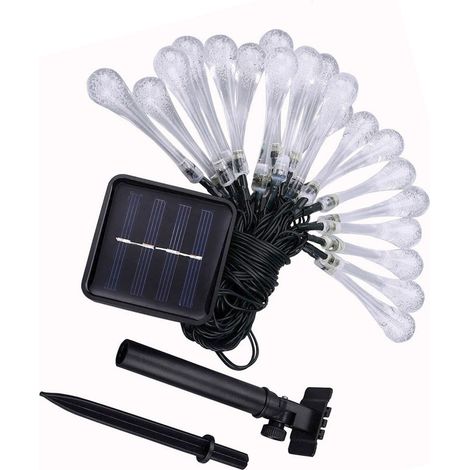Guirlande lumineuse solaire 50 LED IP65 étanche, multicolore, en forme de goutte d'eau, avec 8 modes d'éclairage pour extérieur, 7 m