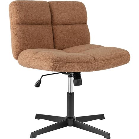 COSTWAY Sedia da Ufficio senza Braccioli, Sedia da Conferenza a Gambe Incrociate, Altezza Regolabile, Rotazione a 360°, Tessuto Morbido, Ampia Seduta Imbottita, per Soggiorno Ufficio (Marrone) (1/5)