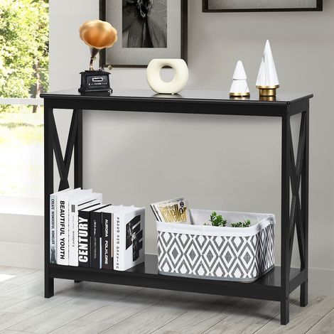 Konsolentisch mit 2 ablagen x gestell schwarz 100x30x80 cm