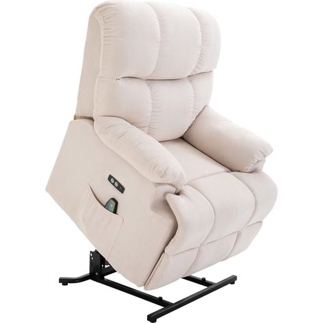 HOMCOM Sessel mit Aufstehhilfe, Massagesessel, Relaxsessel mit USB-Anschluss, Fernsehsessel mit Fernbedienung, Seitentasche, Neigebarer TV-Sessel mit Samtoptik, Beige (1/5)