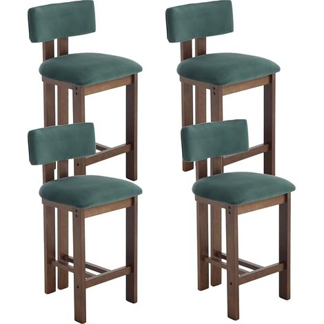 Bar Stools Set of 4 in Velvet Soft Padded Retro Rustic Counter Chairs with Wood Frame for Home Bar Kitchen Counter, Green, Chairus