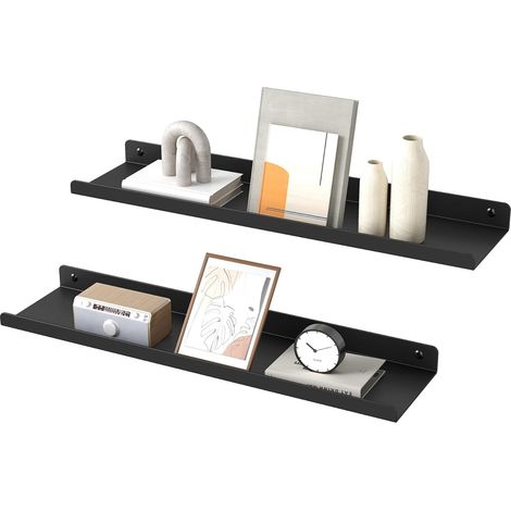 Lot de 2 - Étagère Murale - Support Flottant - Style Industriel - Charge Max 10kg - Pour Décoration et Rangement - Noir - 40x15cm (1/5)