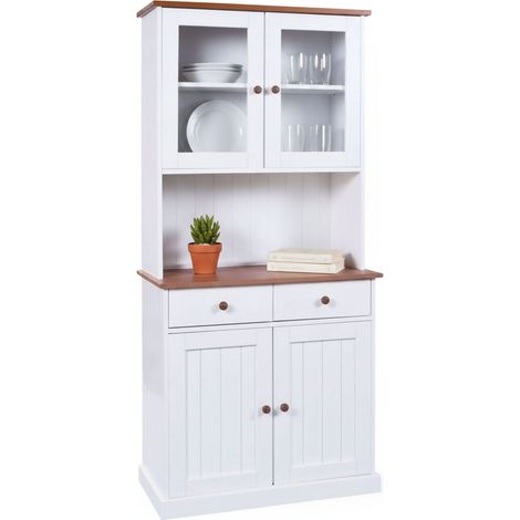 Anrichte Pattada, Kommode mit 2 Schubladen, 4 Regalböden, Türen auf Klappe, Schiebetüren, 90x45x181h cm Weiß