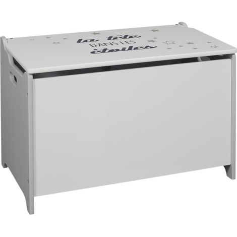 Paris Prix – Coffre à jouets 60cm en bois et MDF – Design à message – Couleur gris et blanc – Facile d'entretien et d'utilisation (1/5)