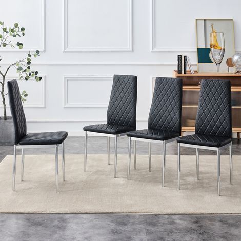 Chaise de salle a manger moderne en PU noir avec pieds en metal, lot de 4, facile a nettoyer,38×38×98cm (1/5)