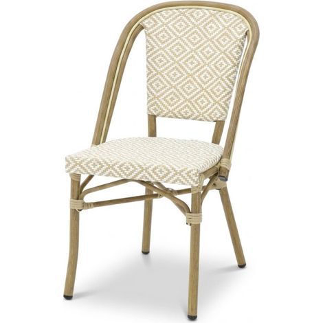 Chaise Brasserie Extérieur Terrasse de Café en Aluminium et Textilène Tressé en Beige et Blanc (1/5)