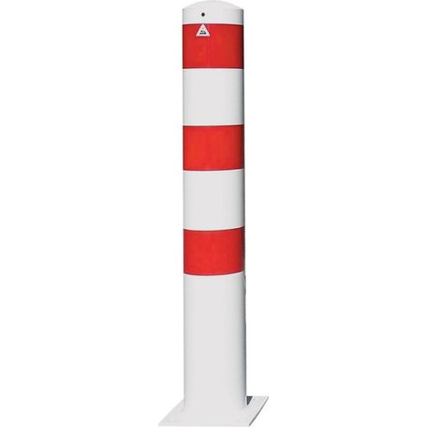 Schake Stahlrohrpoller ortsfest aus Stahlrohr verzinkt Ø273x5,0mm weiß beschichtet mit rot reflektierenden Leuchtstreifen zum Aufdübeln 1500mm Gesamtlänge
