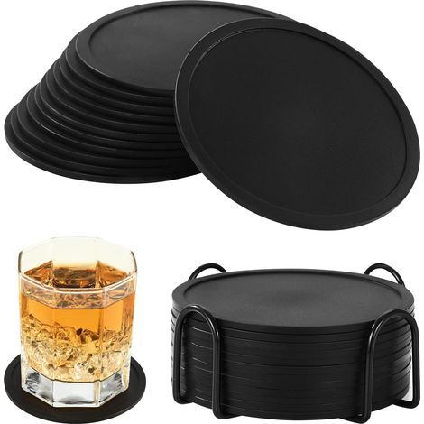 12 Piece Silicone Coasters, Round Non-Slip Coasters with Tray for All Types of Cups in Cafes, Bars, Homes and More (1/5)