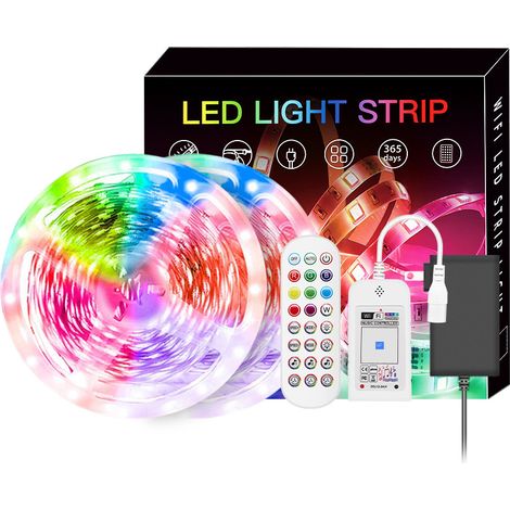 Striscia LED da 20 m, striscia LED RGB WiFi, controllo app intelligente, 64 scene, sincronizzazione musicale, luci LED fai da te per camera da letto, cucina, festa, soggiorno