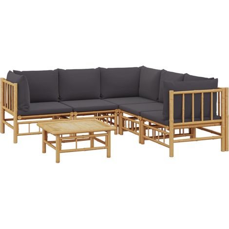 Mobili da giardino mobili da esterno Set di mobili da 6 pezzi con cuscini in bambù grigio scuro 020016786