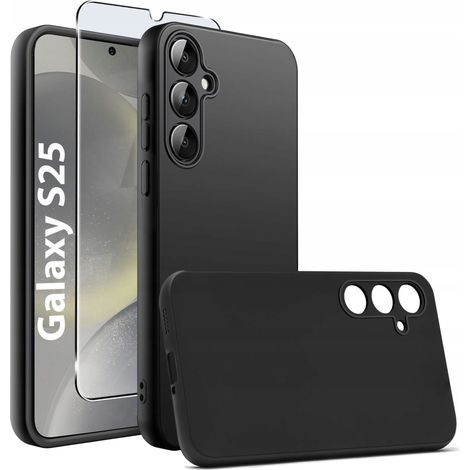 Coque pour Samsung Galaxy S25, dos en silicone noir mat + verre (1/5)