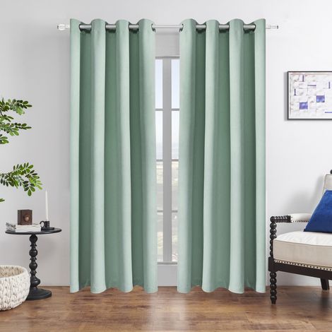 Tende per finestre - Tende termoisolanti, tenda da cucina con occhielli a risparmio energetico per cameretta per neonati/adulti, larghezza 140 x altezza 175 cm, verde salvia, 2 pezzi