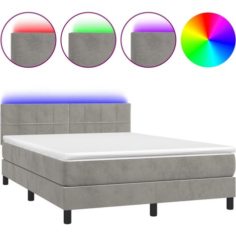 Maison Exclusive - Cama box spring colchón y LED terciopelo gris (1/5)