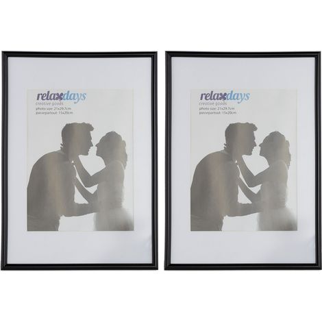 4 x Bilderrahmen, Din A4, Passepartout 15x20 cm, Glasscheibe, Fotorahmen zum Stellen & Hinhängen, Rahmen, schwarz (1/5)