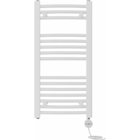 NRG Prefilled Thermostatic Electric Curved Heated Towel Rail Radiator 800 X 400mm White (1/5)
