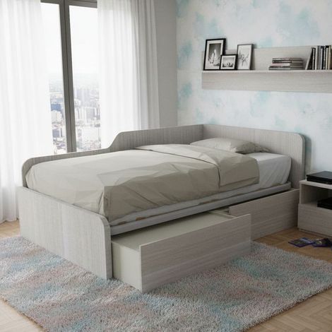 Divano letto singolo 120x190 con cassettoni - Ideale per camerette - Rovere rock
